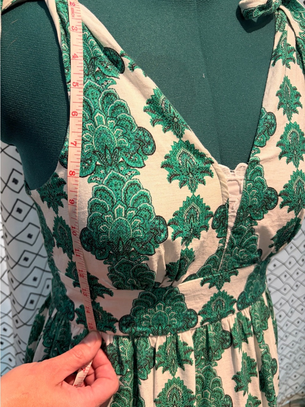 House of Harlow 1960 Green and Cream Tie-Shoulder Maxi Dress - Picture 2 of 11